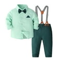 thumbnail image 1 of VNKIDY Boys Outfits Toddler Kids Solid Color Long Sleeve Lapel Buttoned Shirt Tops Overalls With Tie Gentleman Outfits Party Dress Trendy Sets, 1 of 2