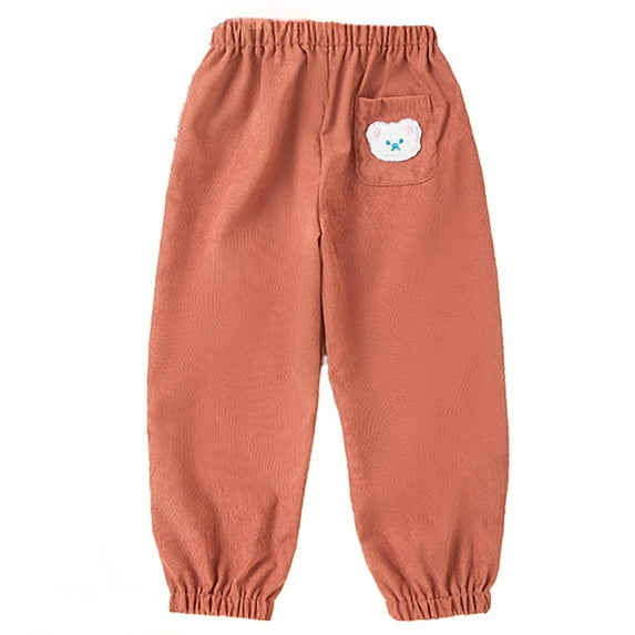 VNKIDY Boys Pants Autumn Winter Kids Solid Color Corduroy Pants With Cute Patch Elastic Waist Loose Fit Trousers For Daily Wear Fashionable Pants