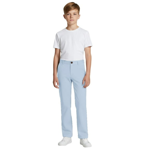 VNKIDY Boys Pants Kids Solid Color Straight Leg Chino Pants Button Waist Loose Fit Casual Trousers For Daily Wear Outdoor Activities Relaxed Fit Trousers