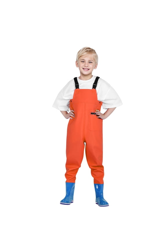 Boys Pants Kids Solid Color Waterproof Fishing Waders With Attached Boots Adjustable Strap Overalls For Angling Outdoor Water Activities Classic Trousers