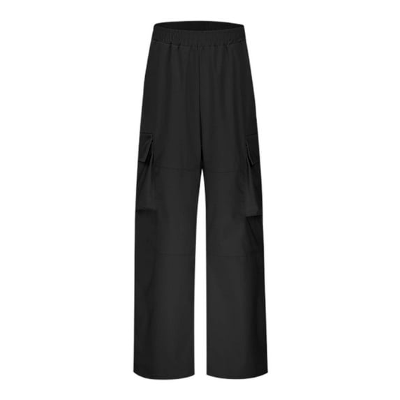 VNKIDY Boys Pants Spring Fall Kids Solid Color Cargo Pants With Multiple Pockets Elastic Waisted Wide Leg Trousers For Trendy Casual Daily Wear Fashionable Trousers