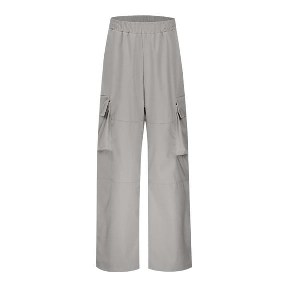 VNKIDY Boys Pants Spring Fall Kids Solid Color Cargo Pants With Multiple Pockets Elastic Waisted Wide Leg Trousers For Trendy Casual Daily Wear Relaxed Fit Trousers