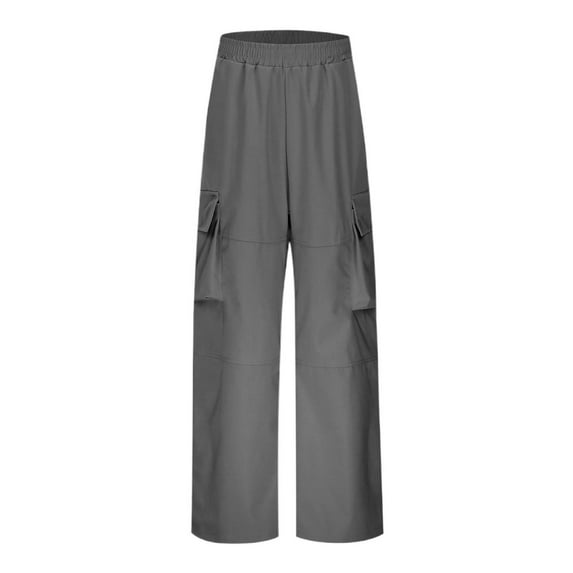 VNKIDY Boys Pants Spring Fall Kids Solid Color Cargo Pants With Multiple Pockets Elastic Waisted Wide Leg Trousers For Trendy Casual Daily Wear Trendy Trousers