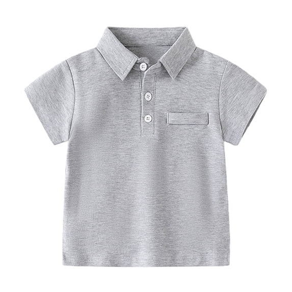 VNKIDY Boys Shirt Solid Color Short Sleeve Polo Shirt With Collar Button Placket Bust Pocket Casual Fit Top For Kids Youth Daily School Wear Fashionable Top