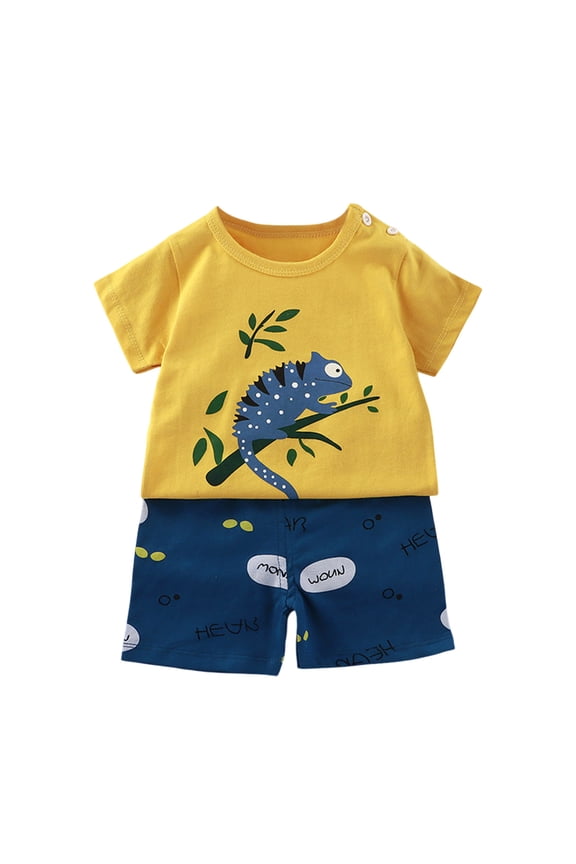 Boys Summer Outfits Sets Round Neck Elastic Waist Active Wear Sets For Outdoor Play And Sports With Comfortable Fabric Soft