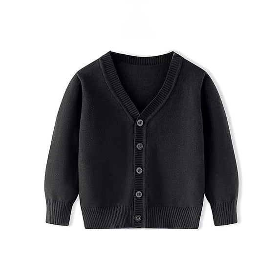 VNKIDY Boys Sweaters Fall Winter Kids Classic Style Knitted Cardigan Solid Color V Neck Long Sleeve Button Front Loose Fit Sweater For Children Casual Daily Layered Wear Leisure Knitwear