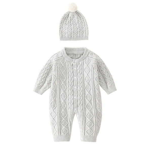 VNKIDY Boys Sweaters Newborns Vintage Style Knitted Set Solid Color Long Sleeve Cable Knit Romper With Matching Beanie For Baby Casual Daily Wear Festive Occasions Trendy Knitwear