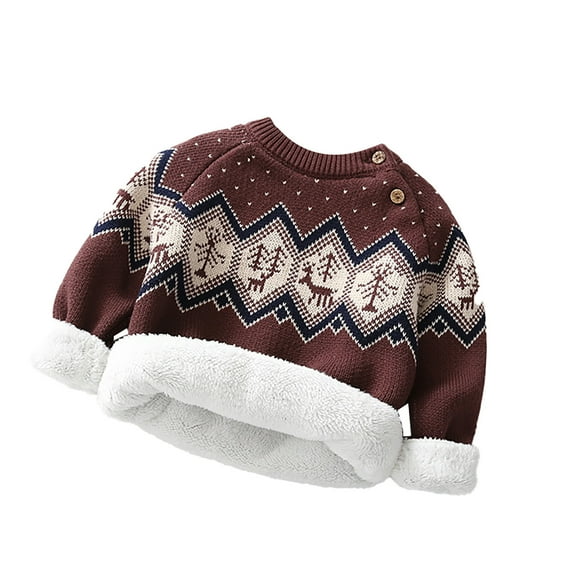 VNKIDY Boys Sweaters Toddler Kids Plush Interior Vintage Style Knitted Sweater Long Sleeve Crewneck Warm Jumper With Cartoon Pattern For Baby Casual Daily Winter Wear Cozy Knitwear