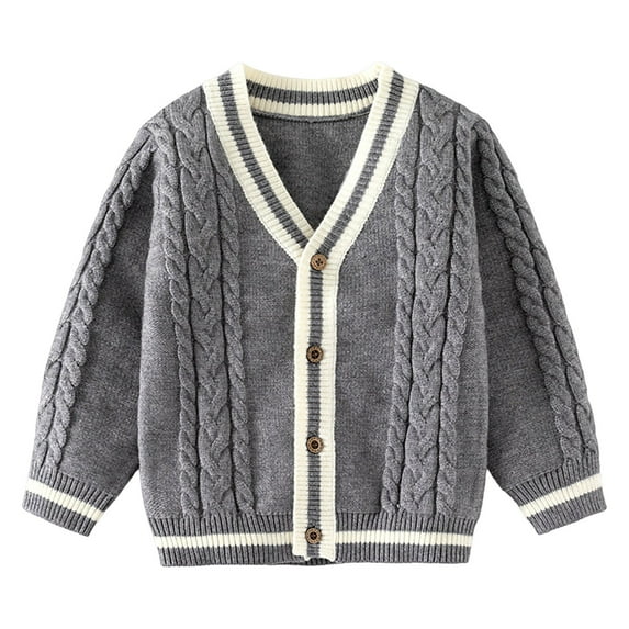 VNKIDY Boys Sweaters Toddler Kids Vintage Style Cable Knitted Cardigan V Neck Long Sleeve Classic Button Up Jumper With Contrast Trim For Baby Casual Daily Wear Versatile Knitwear