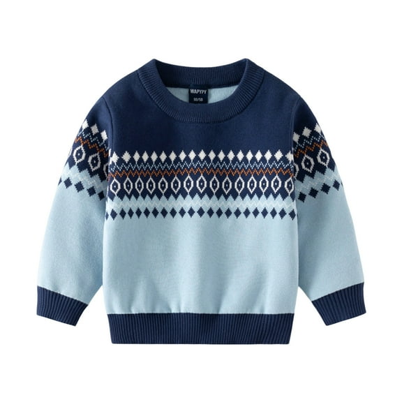 VNKIDY Boys Sweaters Winter Kids Classic Style Knitted Sweater Crewneck Long Sleeve Loose Fit Geometric Pattern Jumper For Children Casual Daily Wear Lovely Knitwear