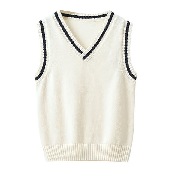 VNKIDY Boys Sweaters Winter Kids Loose Fit Vintage Style Knitted Vest Solid Color V Neck Sleeveless Trimmed Vest For Children Casual Daily Layered Wear Casual Knitwear