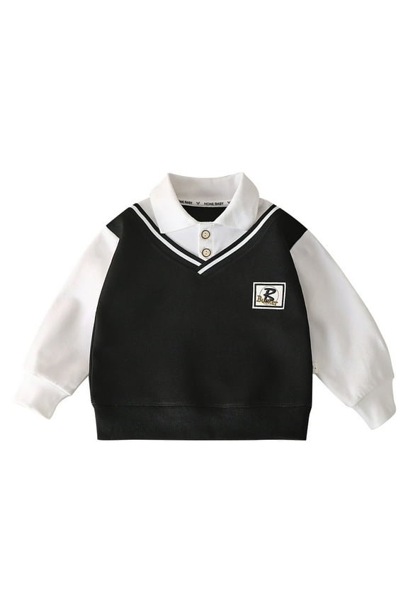Boys Sweatshirts Autumn Winter Kids Preppy Sweatshirt Polo Collar Vest Design Long Sleeve Loose Fit Pullover For Outdoor Casual Daily Wear Cozy Tops