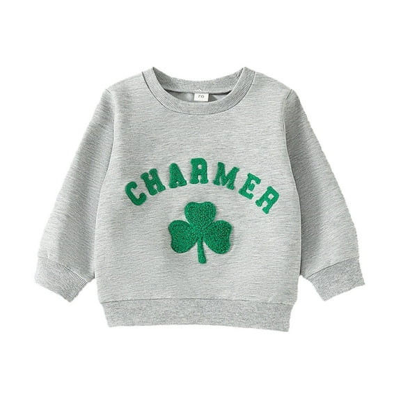 VNKIDY Boys Sweatshirts Toddler Kids Letter Shamrock Embroidery Pullover Long Sleeve Crewneck Loose Fit Sweatshirts For Outdoor Wear Cozy Tops