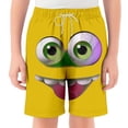 thumbnail image 1 of VNKIDY Boys Swim Trunks Kids Funny Face Prints Elastic Drawstring Waist Quick Dry Breathable Beach Shorts For Beach Pool Summer Wear Cozy Bottoms Yellow 11-12 Years, 1 of 4