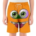 thumbnail image 1 of VNKIDY Boys Swim Trunks Kids Funny Face Prints Elastic Drawstring Waist Quick Dry Breathable Beach Shorts For Beach Pool Summer Wear Fashionable Bottoms Orange 9-10 Years, 1 of 4