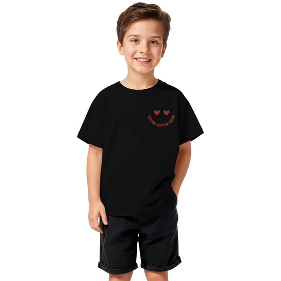 VNKIDY Boys T-Shirt Letter Heart Graphic Print Short Sleeve T Shirt Crewneck Casual Fit Top For Kids Youth Daily Going Out Wear Trendy Top