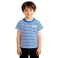 thumbnail image 1 of VNKIDY Boys TShirts Kids Color Block Striped Short Sleeve Tees Crew Neck Top With Bust Pocket For Casual Daily Wear Soft Top Blue 13-14 Years, 1 of 7
