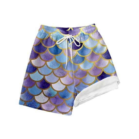 VNKIDY Boys Trunks Kids Summer Scale Pattern Print Loose Fit Beach Shorts Elastic Waisted Drawstring Breathable Swim Shorts For Beach Casual Wear Versatile Bottoms Purple 13-14 Years