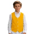 thumbnail image 1 of VNKIDY Boys Vest Kids Solid Color Formal Waistcoat Classic Button Front Design Pockets For Dress Up Special Occasions Versatile Top Yellow 13-14 Years, 1 of 6