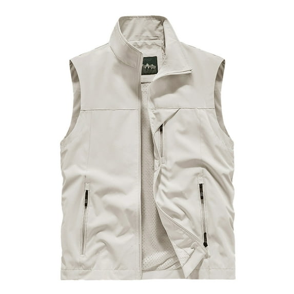 VNKIDY Classic Men Coats Vest Mens Sleeveless Vest Outerwear Summer Outdoor Coats Tops Travel Work Fishing Cargo Vests Pockets Solid Color Autumn