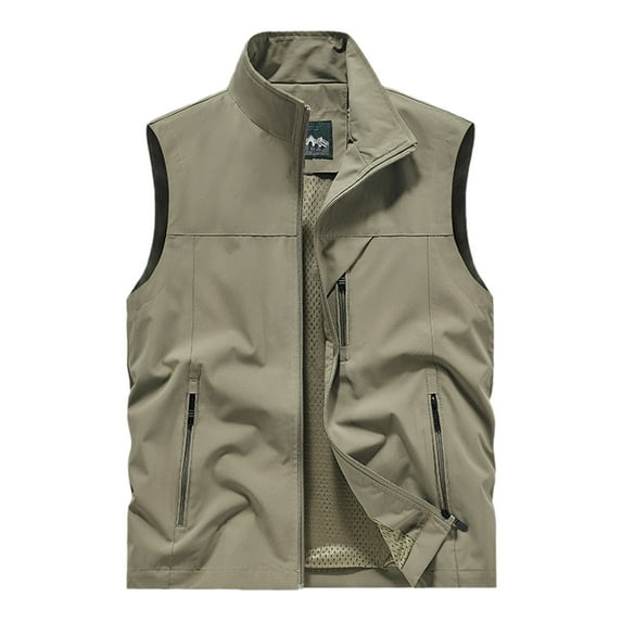 VNKIDY Comfortable Men Coats Vest Mens Sleeveless Vest Outerwear Summer Outdoor Coats Tops Travel Work Fishing Cargo Vests Pockets Solid Color Autumn
