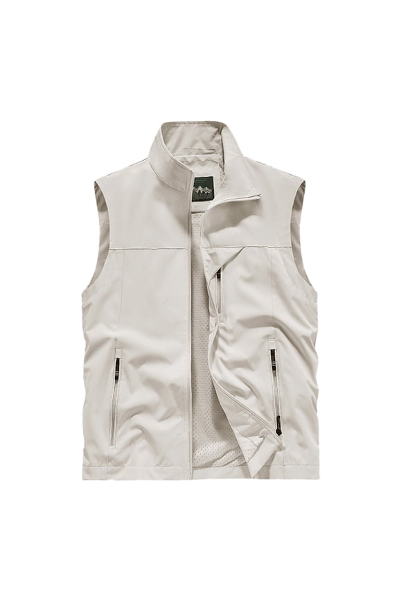 Comfortable Men Coats Vest Mens Sleeveless Vest Outerwear Summer Outdoor Coats Tops Travel Work Fishing Cargo Vests Pockets Solid Color Autumn