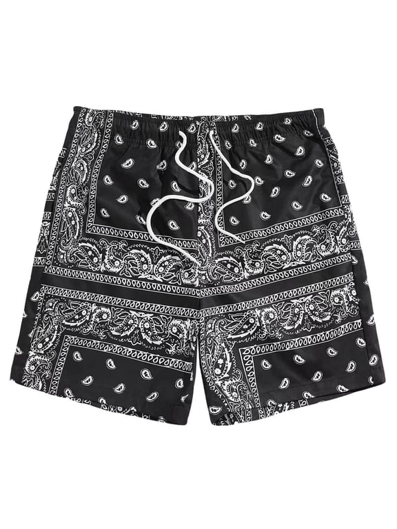 Comfortable Men Shorts Men's Boho Drawstring Waist Paisley Print Summer Beach Shorts Autumn