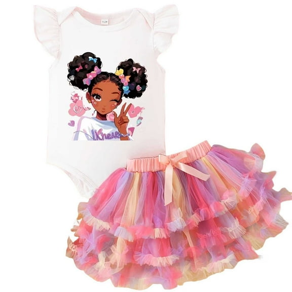 VNKIDY Cute Baby Girl Outfits Sets Cartoon Print Tops And Skirt Matching Clothes Sets Soft Comfortable Toddler Outfits Sets Classic