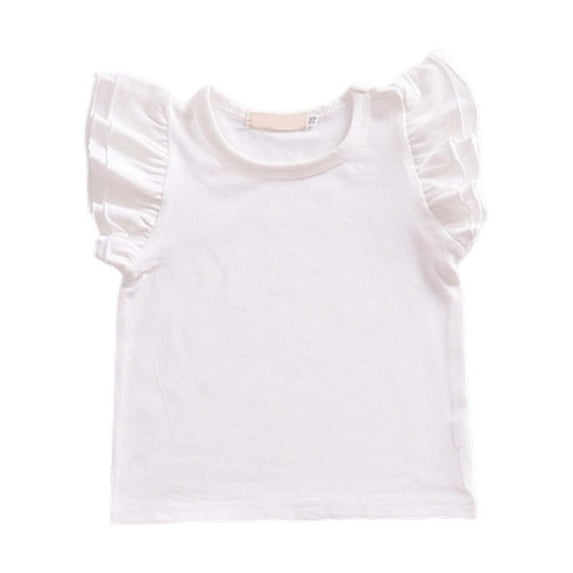 VNKIDY Girl's Tank Top Kids Solid Color Top With Ruffled Shoulder Cute Sleeveless Relaxed Fit Top For Daily Layered Wear Fashionable Top