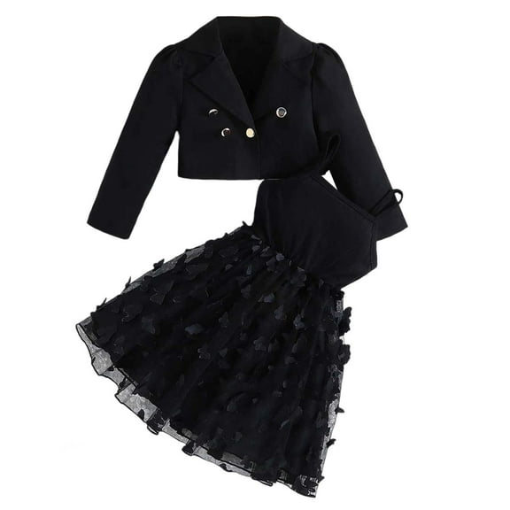 VNKIDY Girls 2 Piece Outfits Sets Fashion Solid Color Coats Tops With Dress For Toddler Girls Casual School Party Wear Relaxed Fit