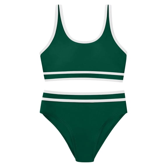 VNKIDY Girls 2 Piece Swimsuit Set Kids Spaghetti Strap Top High Waist Stretchy Breathable Swim Briefs For Summer Daily Beach Wear Leisure Swimwear Dark Green 8-9 Years