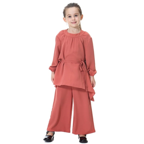 VNKIDY Girls Abaya Dress Sets Loose Flowy Pants Outfits Sets For Everyday Wear Clothing Southeast Asian Style Comfortable Kids Outfits Sets Boho