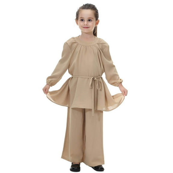 VNKIDY Girls Abaya Dress Sets Loose Flowy Pants Outfits Sets For Everyday Wear Clothing Southeast Asian Style Comfortable Kids Outfits Sets Leisure