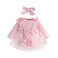 thumbnail image 1 of VNKIDY Girls Bodysuits Baby Girl White Floral Applique Romper Dress With Headband Long Sleeve Crewneck Tulle Bodysuit Outfit With Bow Decor For Toddle Fashionable Onesie, 1 of 6