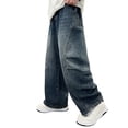 thumbnail image 1 of VNKIDY Girls Boys Jeans Unisex Kids Dark Vintage Wash Baggy Jeans Flap Pockets Loose Fit Denim Pants For Casual StreetWear Cozy Bottoms Blue 6-7 Years, 1 of 5