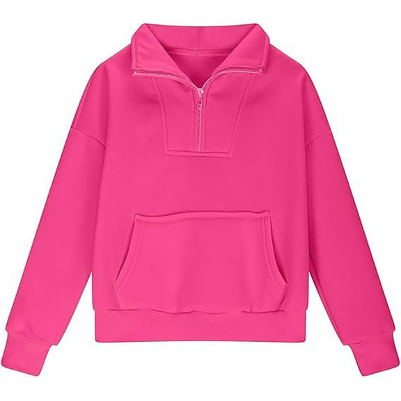 VNKIDY Girls Boys Sweatshirts Fall Spring Lightweight Solid Color Pullover Long Sleeve Half Zip Drop SAhoulders Lapel Sweatshirts With Pockets For Teen Cute Tops
