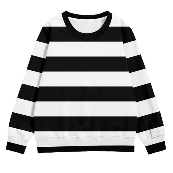 VNKIDY Girls Boys Sweatshirts Kids Color Block Striped Long Sleeve Pullover Crewneck Loose Fit Athletic Top For Casual Daily Outdoor Activities Leisure Top Black 6-7 Years