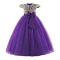 thumbnail image 1 of VNKIDY Girls Carnival Dress Kids Formal Short Sleeve Lace Bodice Glitter Tulle Skirt Velvet Bow Decor Flared Ball Gown Dress For Wedding Party Holiday Special Occasions Adorable Dress, 1 of 5