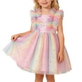 thumbnail image 1 of VNKIDY Girls Carnival Dress Kids Pastel Rainbow Gradient Tutu Dress Ruffled Shoulder Glitter Prints Multi Layer Tulle Flared Dress For Party Holiday Wear Lovely Dress, 1 of 4