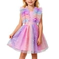 thumbnail image 1 of VNKIDY Girls Carnival Dress Kids Pastel Rainbow Gradient Tutu Dress Ruffled Shoulder Glitter Prints Multi Layer Tulle Flared Dress For Party Holiday Wear Soft Dress, 1 of 4