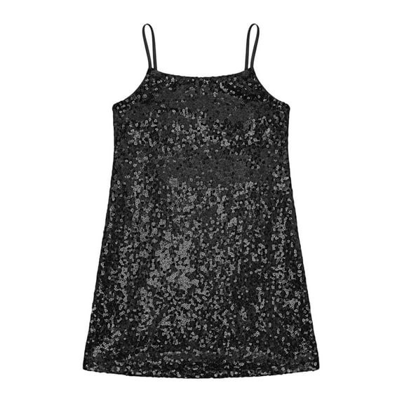 VNKIDY Girls Carnival Dress Kids Solid Color Spaghetti Strap Sequin Relaxed Fit Dress For Party Holiday Special Occasions Wear Trendy Dress