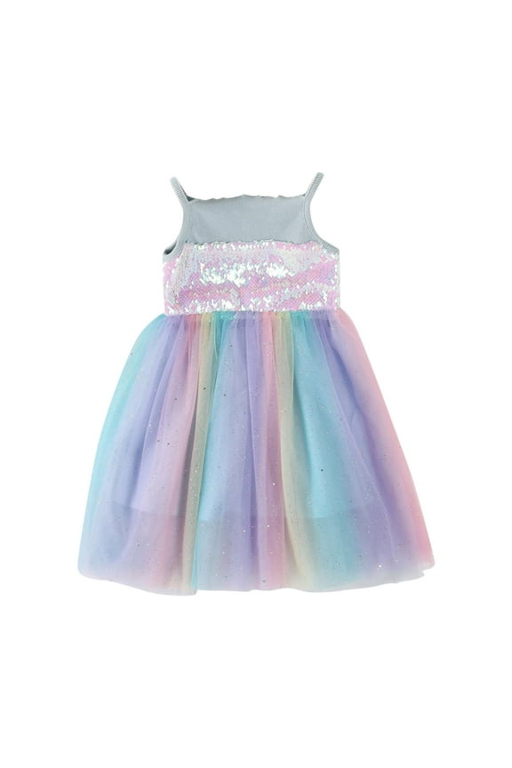 Girls Carnival Dress Toddlers Rainbow Gradient Tutu Dress Spaghetti Strap Sequin Bust Multi Layer Tulle Dress For Party Holiday Special Occasions Wear leisure Dress