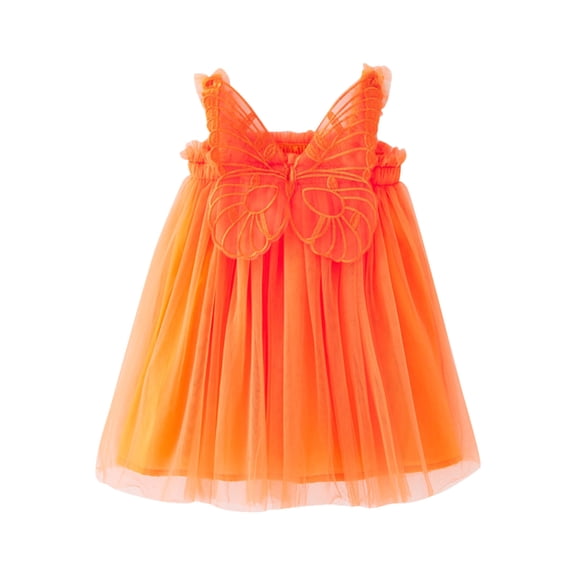 VNKIDY Girls Carnival Dress Toddlers Solid Color Spaghetti Strap Sleeveless Tutu Dress Butterfly Embroidered Multi Layer Tulle Elastic Waist Dress For Party Holiday Wear Adorable Dress
