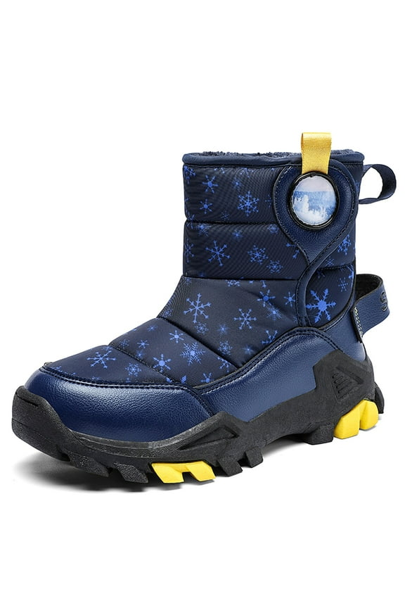 Girls Children Flat Thick Sole Plush Lined Warm Snow Boots Snowflake Pattern Traction Sole Shoes For Winter Outdoor Activities Stylish Footwear