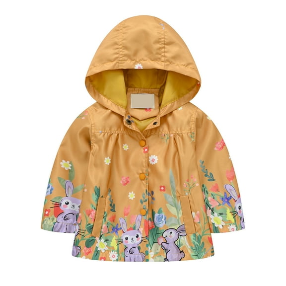 VNKIDY Girls Coat Autumn Winter Toddler Kids Cartoon Animals Prints Windbreaker Long Sleeve Button Down Hooded Lightweight Jacket For Cold Weather Leisure Outerwear