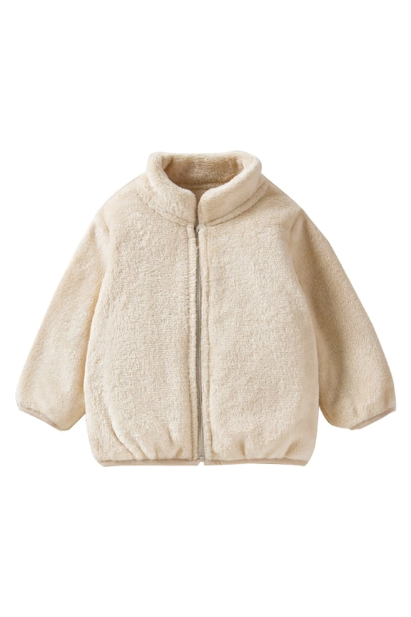 Girls Coat Autumn Winter Toddler Solid Plush Jacket With Standing Collar Long Sleeve Full Zipper Soft Thermal Coat For Cold Weather Trendy Outerwear