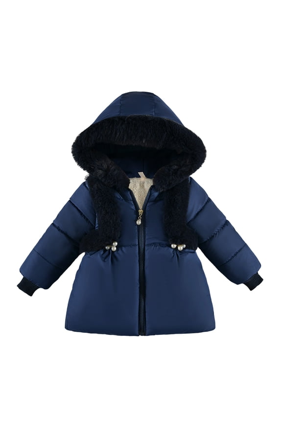 Girls Coat Fall Winter Toddler Solid Color Puffer Coat With Hood Long Sleeve Zipper Plush Interior Sweet Thermal Coat For Outdoor Wear Cozy Outerwear