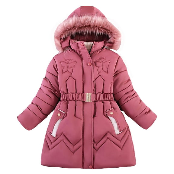 VNKIDY Girls Coat Kids Toddler Baby Unisex Patchwork Long Sleeve Spring Winter Cute Coat Plush Hooded Padded Jacket Outwear Clothes Casual Tops