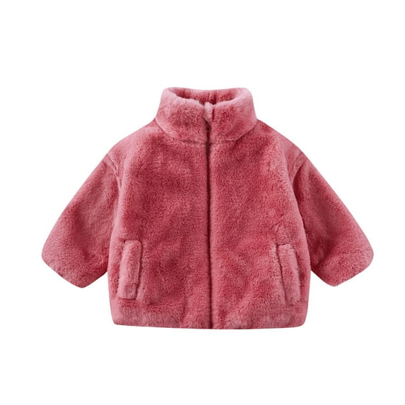 VNKIDY Girls Coat Winter Solid Color Plush Thermal Jackets Long Sleeve Zipper Stand Up Collar Coat For Casual Daily Wear Trendy Outerwear