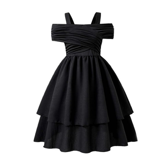 VNKIDY Girls Dress Kids Elegant Solid Color Off Shoulder Dress Ruched Bodice High-Low Skirt Matching Accessories Stylish Design For Formal Events Festive Occasions Cute Dress